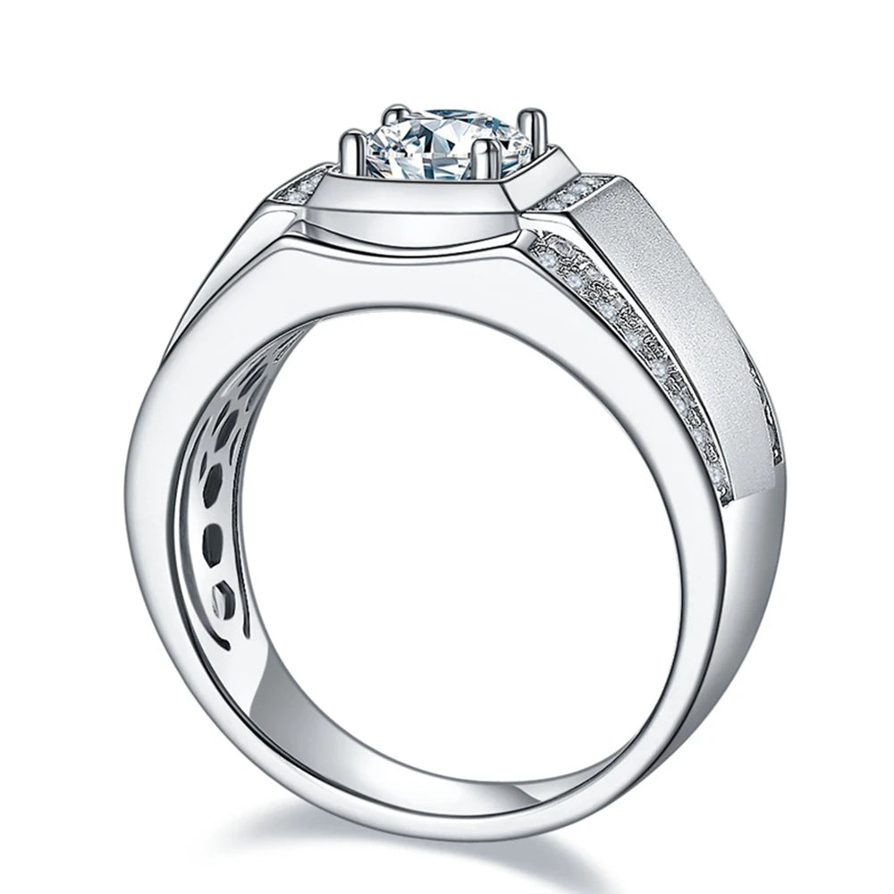 Mens 925 Sterling Silver GRA Moissanite Diamond Wedding Ring Band - Vogue J'adore
