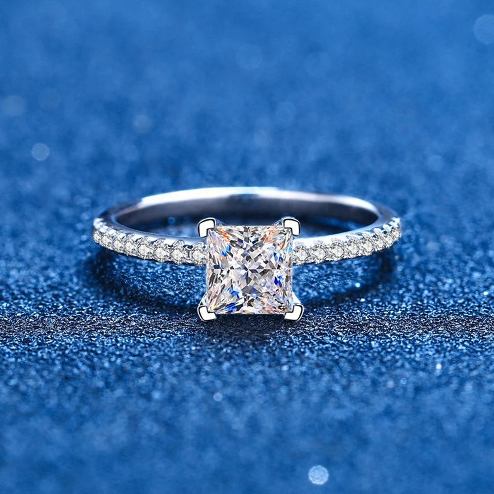 Princess Cut 2CT Real Moissanite D Color Diamonds Engagement Ring - Vogue J'adore