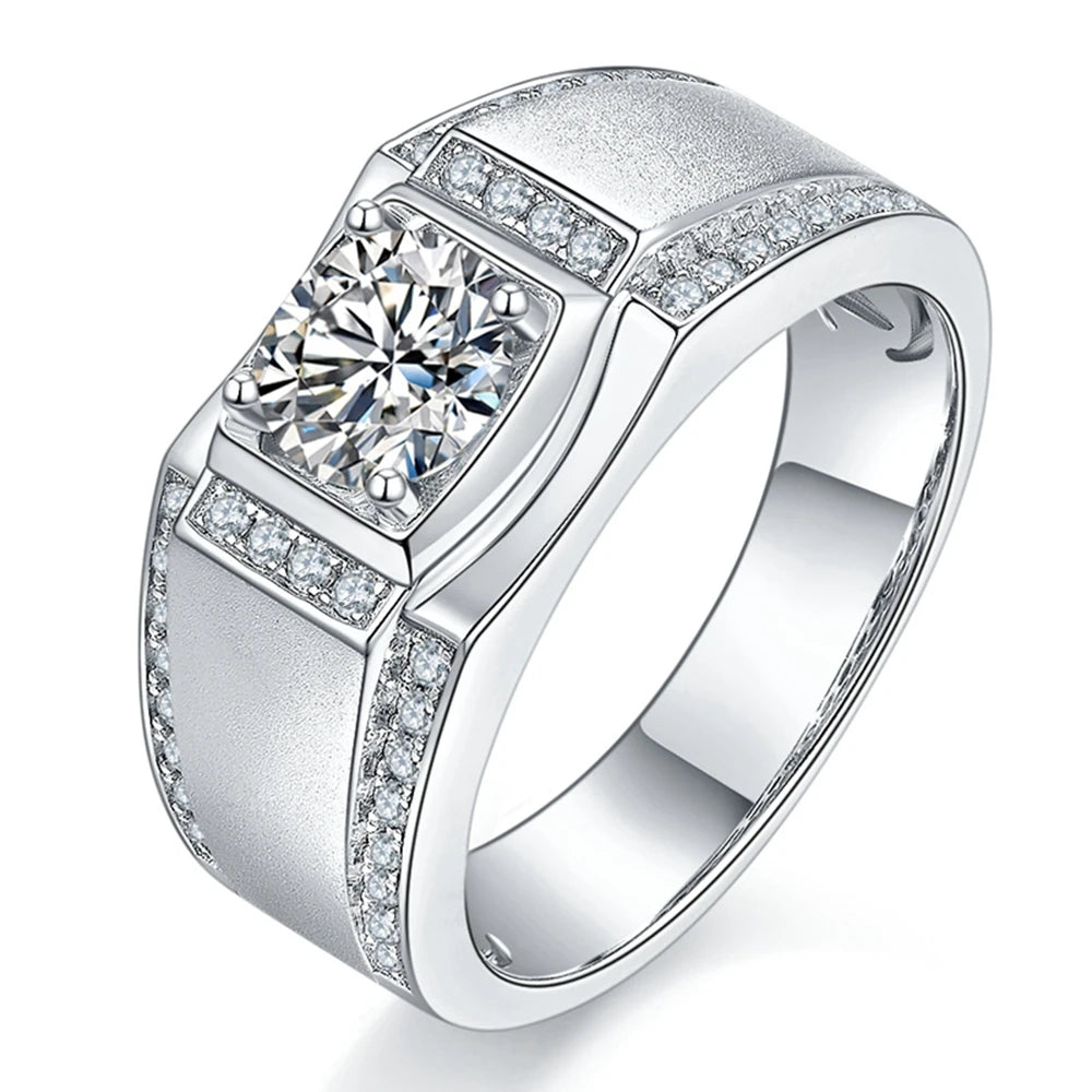 Mens 925 Sterling Silver GRA Moissanite Diamond Wedding Ring Band - Vogue J'adore