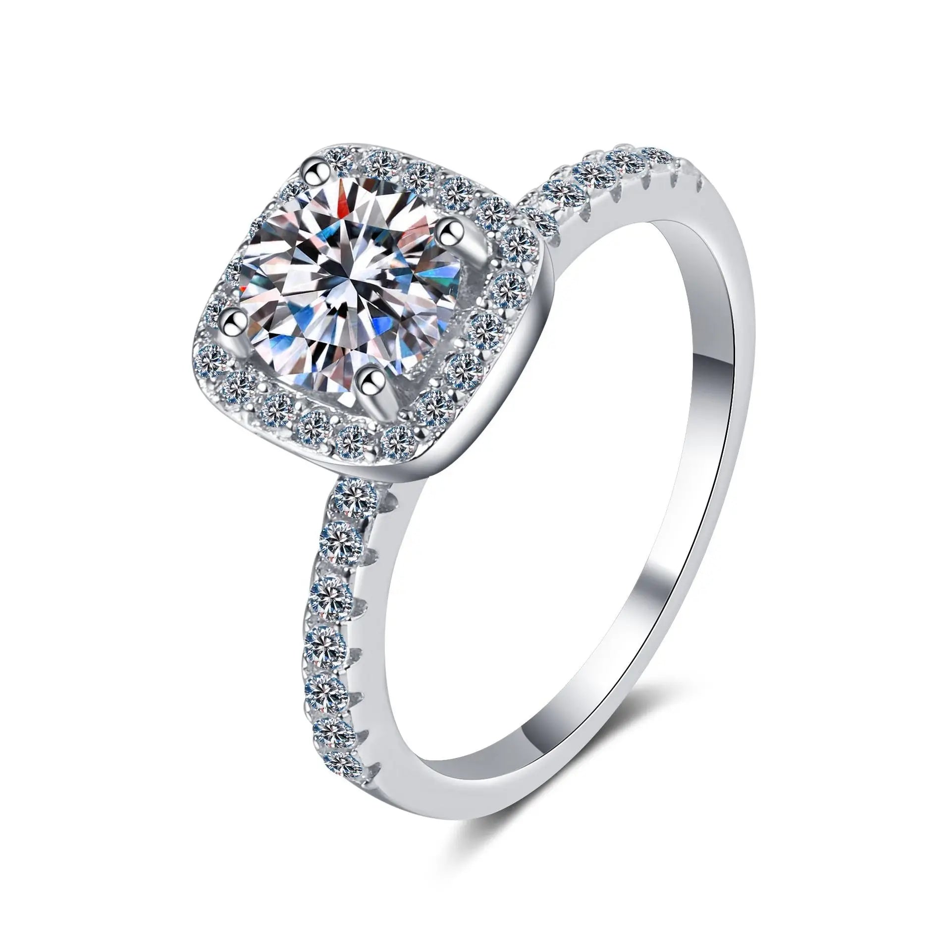 Cushion Cut Halo Moissanite Engagement Ring 0.5CT, 1CT, and 2CT - Vogue J'adore