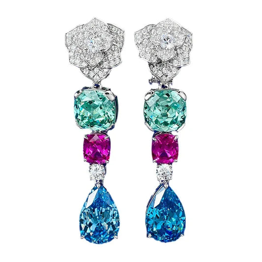 925 Sterling Silver 12CT Paraiba Tourmaline Gemstone Flower Drop  Earrings - Vogue J'adore