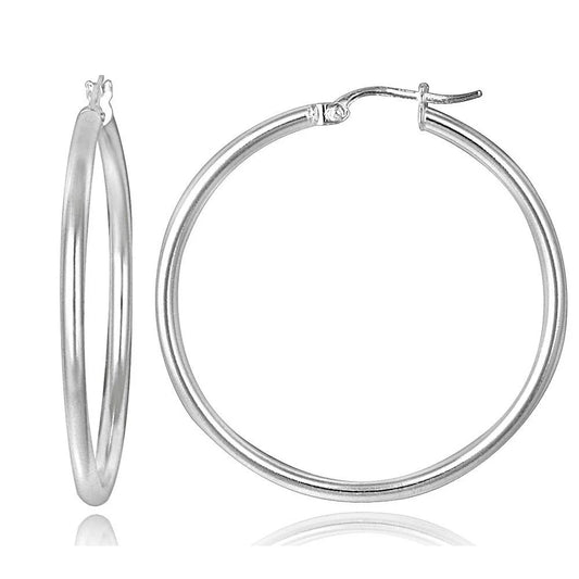 925 Sterling Silver Plain 1.8" Hoop Earrings - Vogue J'adore