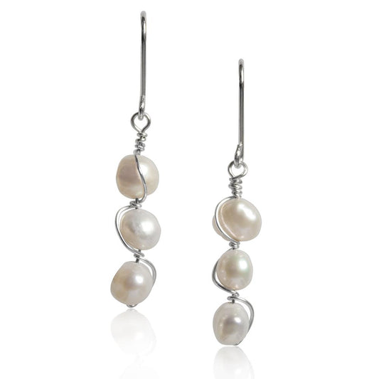 Wire Wrapped Freshwater Pearl Pod Sterling Silver Fishhook Earrings - Vogue J'adore