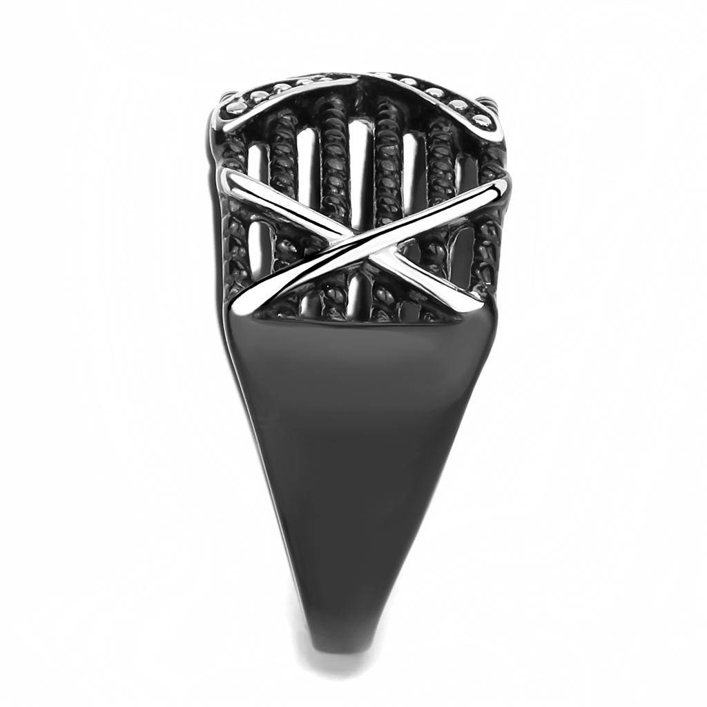 Men's IP Black Stainless Steel Ring - Mr X - Timeless Design - Vogue J'adore