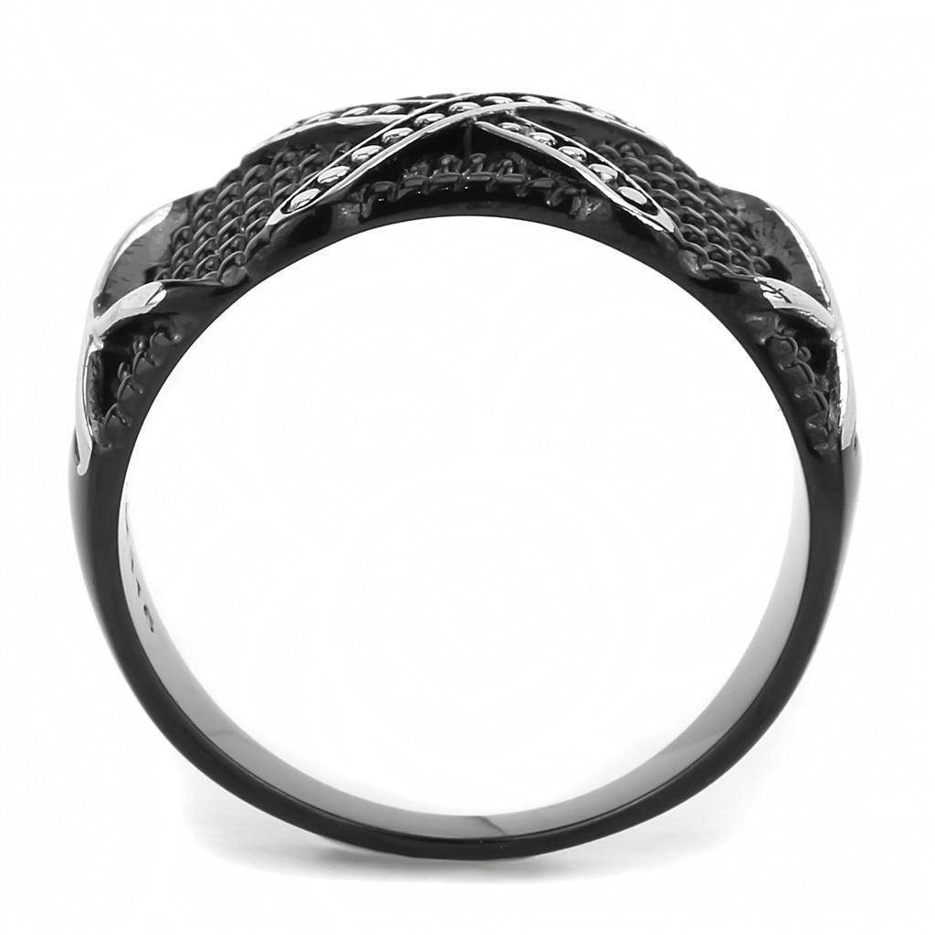 Men's IP Black Stainless Steel Ring - Mr X - Timeless Design - Vogue J'adore