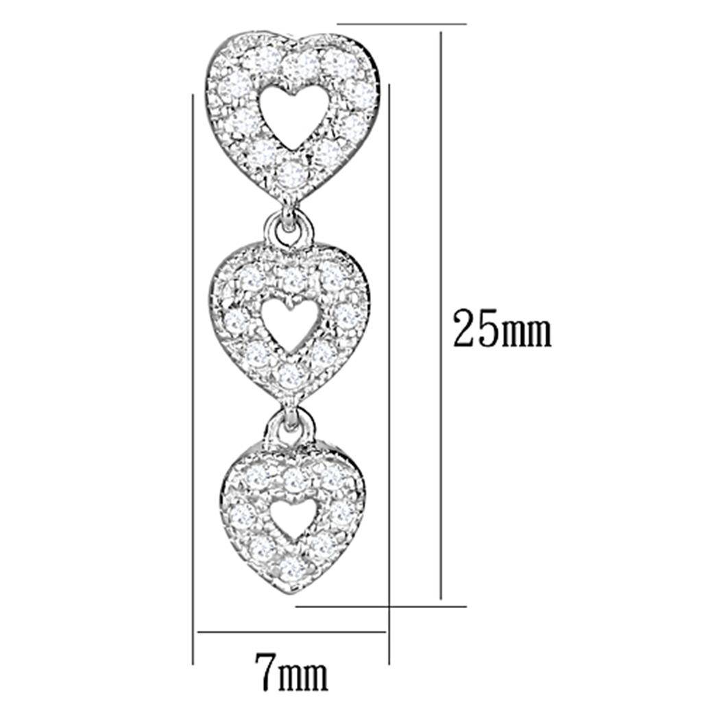 Rhodium 925 Sterling Silver Earrings with AAA Grade CZ - Hearts Waterfall - Vogue J'adore