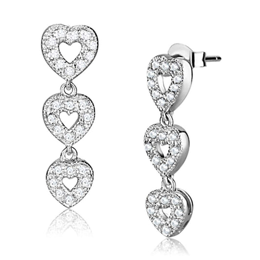 Rhodium 925 Sterling Silver Earrings with AAA Grade CZ - Hearts Waterfall - Vogue J'adore