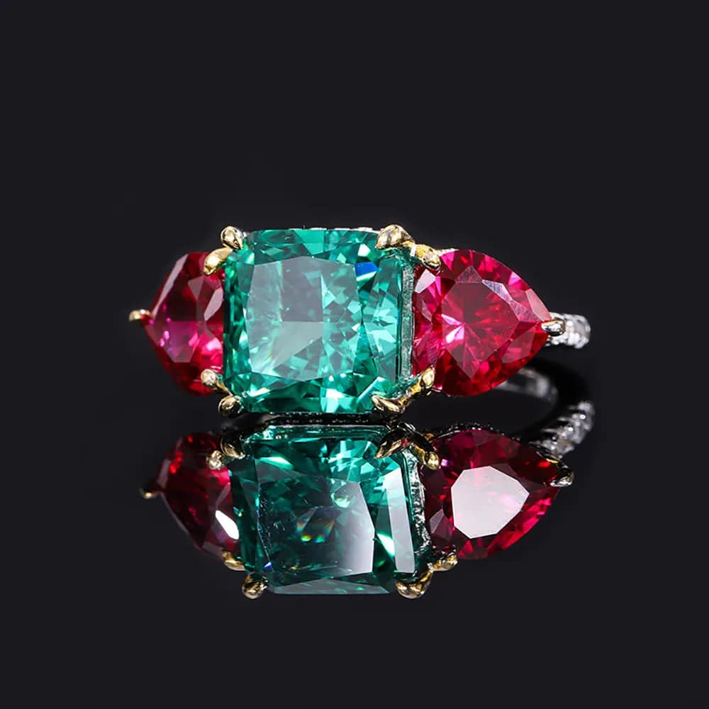 925 Sterling Silver Ruby Rose Emerald Ring - Vogue J'adore