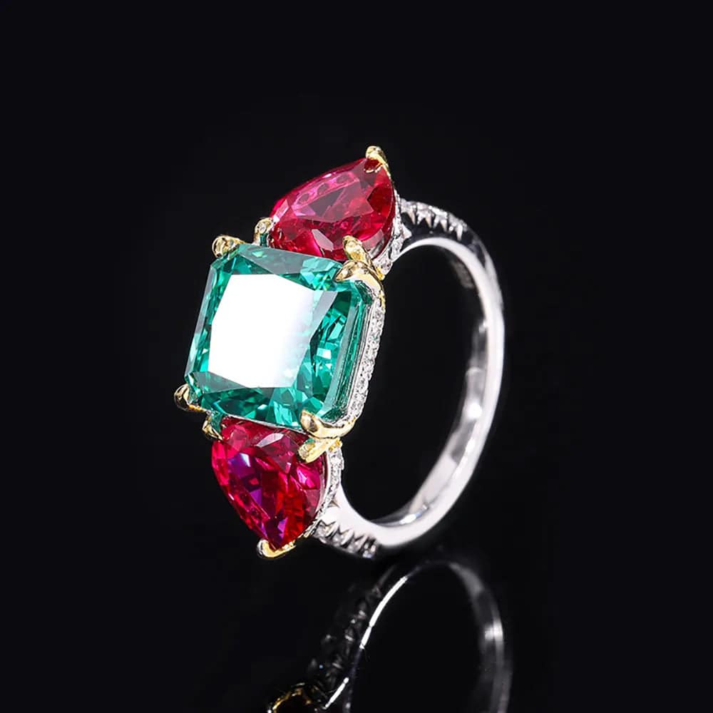 925 Sterling Silver Ruby Rose Emerald Ring - Vogue J'adore