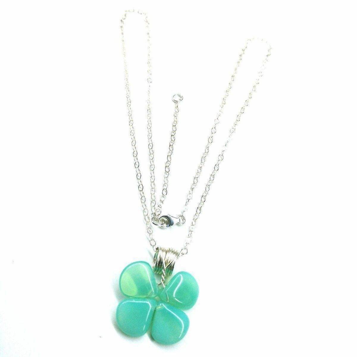 Sterling Silver - Four Leaf Mint Green Beaded - Clover Necklace - Vogue J'adore