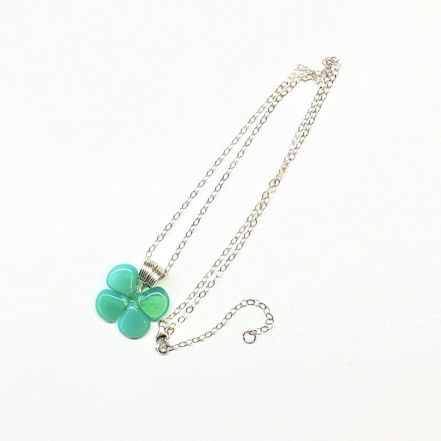 Sterling Silver - Four Leaf Mint Green Beaded - Clover Necklace - Vogue J'adore