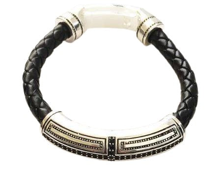 Voyager 925 Sterling Silver Bracelet -  Leather Bracelet Cross - Rebel - Vogue J'adore