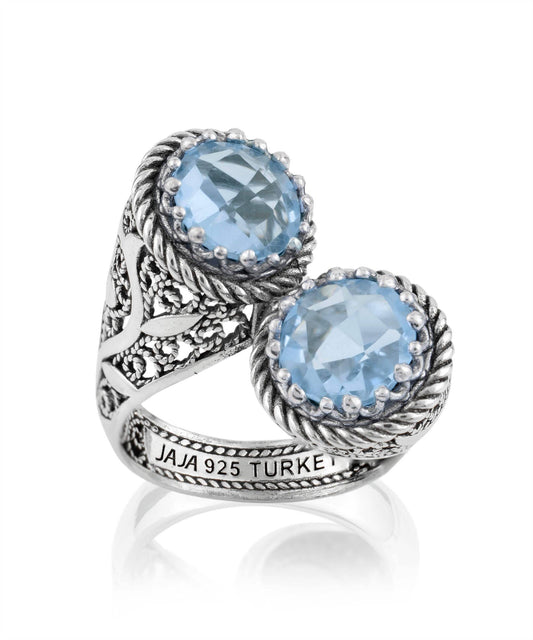 925 Sterling Silver Women's Bypass Ring with Sky Blue Accent -Sky Embrace - Vogue J'adore