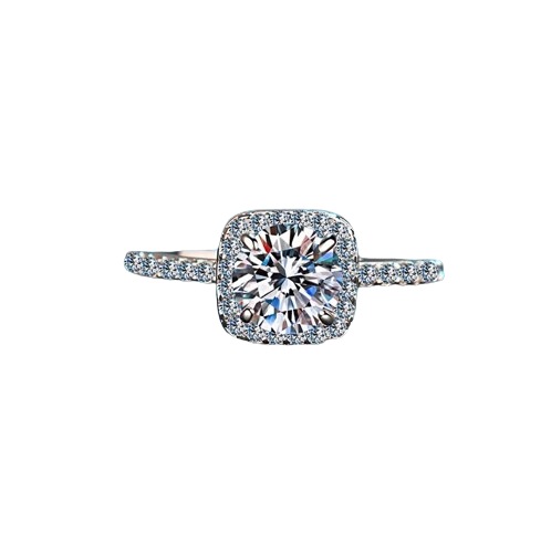 Cushion Cut Halo Moissanite Engagement Ring 0.5CT, 1CT, and 2CT - Vogue J'adore